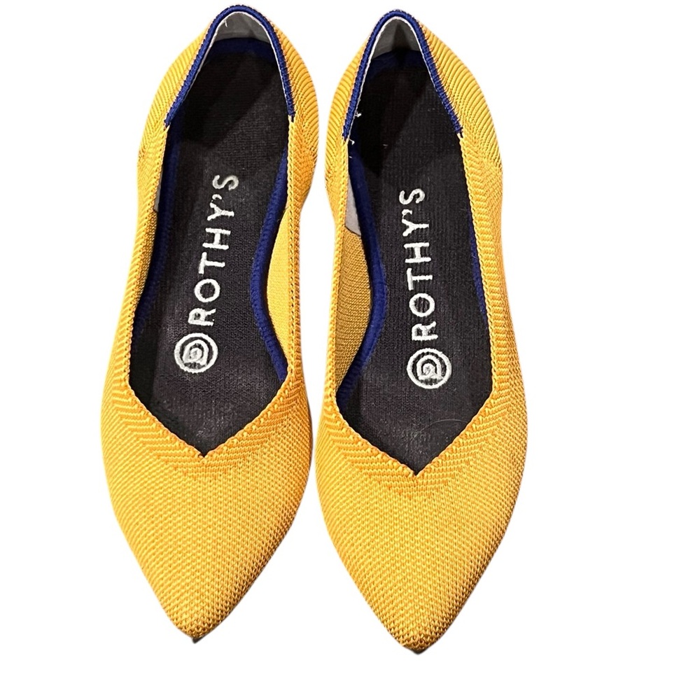 Rothy's Mustard Yellow Flats with Blue Trim, Size 5